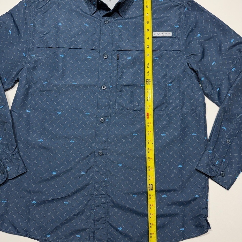 Realtree Fishing Shirt Mens Medium Navy Blue Anchor Fish Print Long Sleeve Vent - Picture 5 of 6